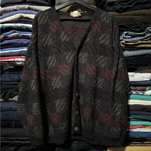 Men's Black and Gray Checkered Sweater